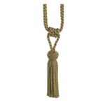Pistachio green Swish Kiera curtain tieback with twisted rope embrace and tassels
