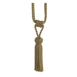 Pistachio green Swish Kiera curtain tieback with twisted rope embrace and tassels
