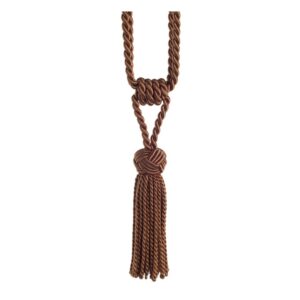 Coffee Kiera curtain tieback with twisted rope embrace and tassels