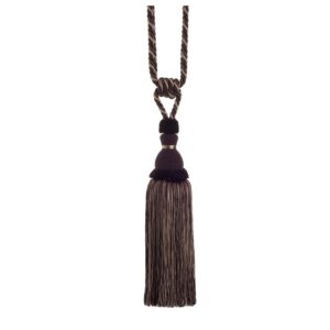 Chocolate Brown Swish Moulin curtain tieback with a corset design and tassels.