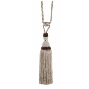 Cream Swish Moulin curtain tieback with a corset design and tassels.