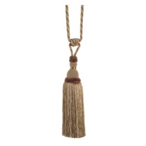 Gold Swish Moulin curtain tieback with a corset design and tassels.