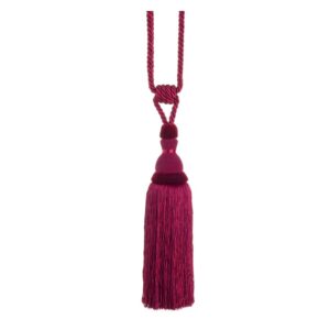 Hot Pink Swish Moulin curtain tieback with a corset design and tassels.