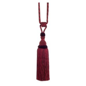 Red Swish Moulin curtain tieback with a corset design and tassels.