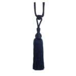 Navy blue Swish Tangiers curtain tieback with colour co-ordinated drop and tassel