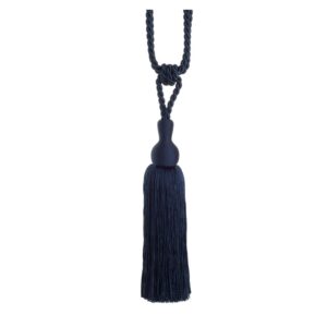 Navy blue Swish Tangiers curtain tieback with colour co-ordinated drop and tassel