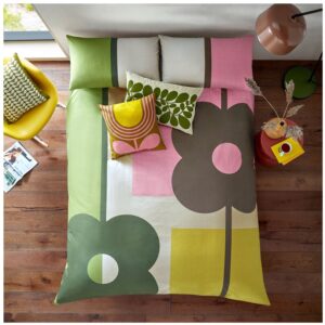 Orla Kiely Abacus Block Multi Bedding. Printed on 200 thread count cotton percale featuring giant flowers and abstract shapes in a vibrant colour palette