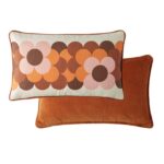 Orla Kiely retro flower stripe filled cushion with a textured cotton face and a soft, plain cotton velvet reverse and piped edge.
