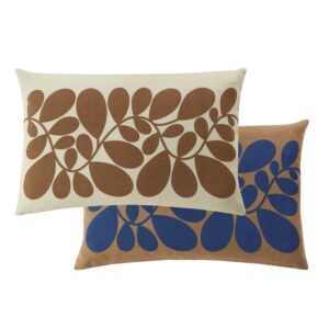 Orla Kiely Sycamore Stripe Coffee microfibre filled cushion with 100% cotton cover and concealed zip closure. Printed in a warm cream and coffee shade on one side, and a classic navy and coffee shade on the other.