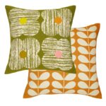Orla Kiely Textured Flower Moss 45x45cm Microfibre Cushion. 100% cotton cover with zip closure. An iconic four petal flower combined with a lovely bark texture to create a truly 70s inspired look