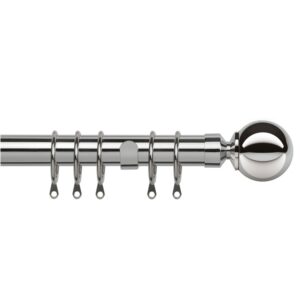 25-28mm Pristine Ball complete extendable Curtain Pole set in Chrome