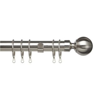 25-28mm Pristine Ball complete extendable Curtain Pole set in Satin Steel