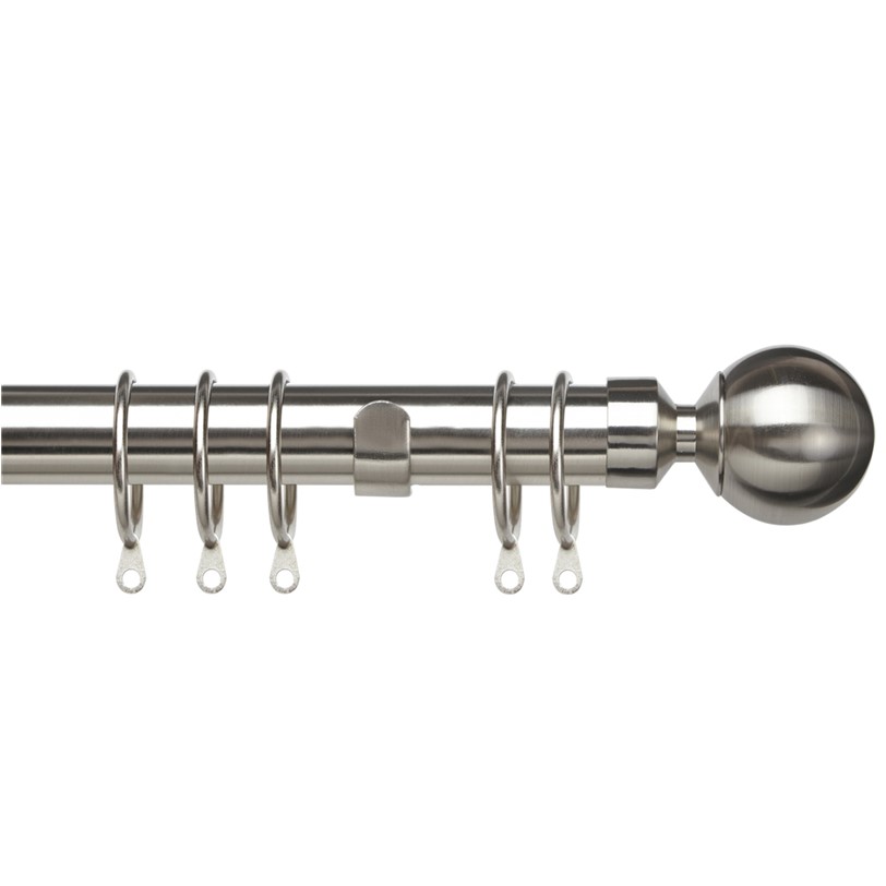 25-28mm Pristine Ball extendable Curtain Pole set Satin Steel 25-28mm Pristine Ball complete extendable Curtain Pole set in Satin Steel
