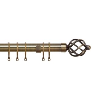 25-28mm Pristine Cage complete extendable curtain pole set in Antique Brass