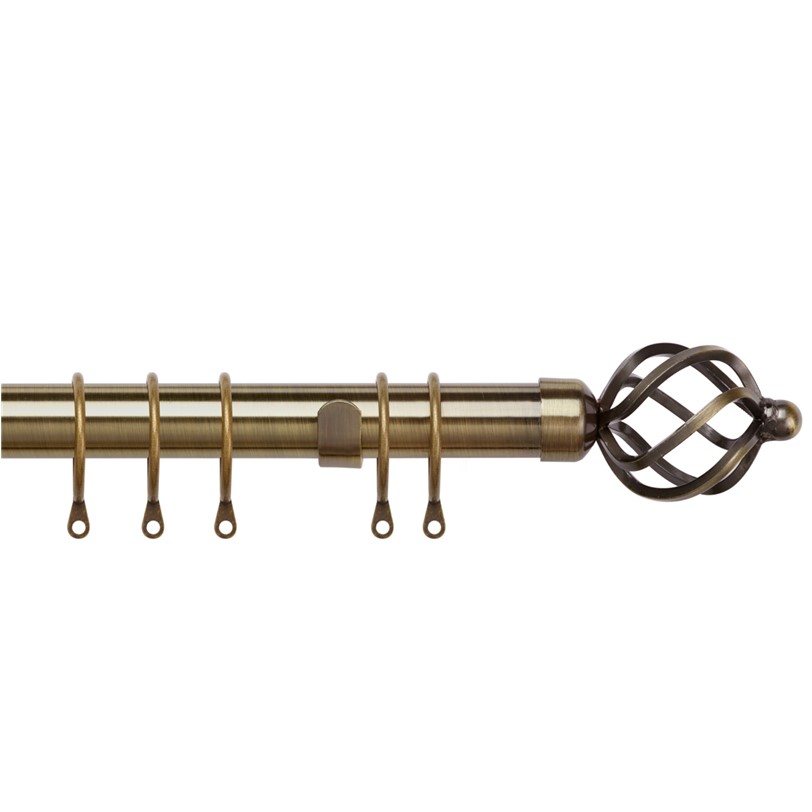 25-28mm Pristine Cage extendable curtain pole set Antique Brass 25-28mm Pristine Cage complete extendable curtain pole set in Antique Brass