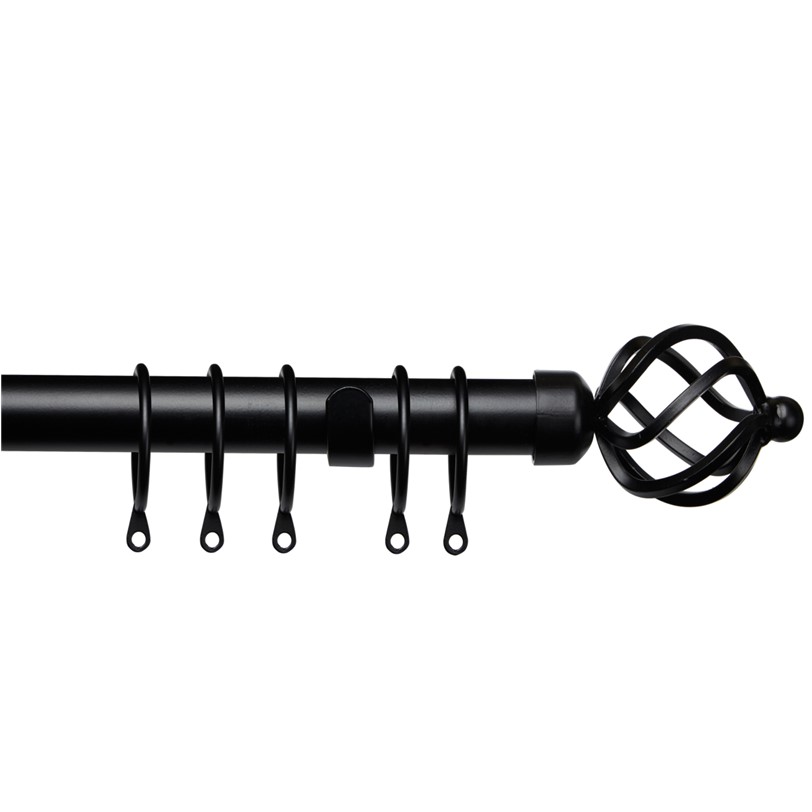 25-28mm Pristine Cage extendable curtain pole set Matt Black 25-28mm Pristine Cage complete extendable curtain pole set in Matt Black