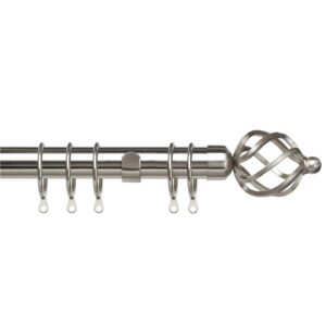 25-28mm Pristine Cage complete extendable curtain pole set in Satin Steel