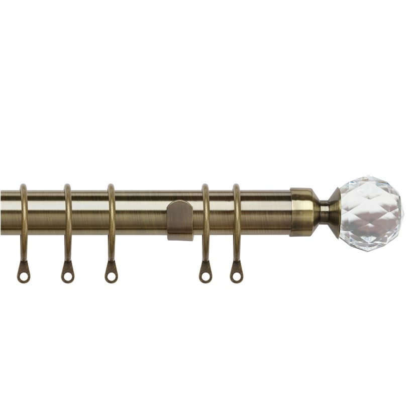 25-28mm Pristine Crystal Extendable Curtain Pole set Antique Brass 25-28mm Pristine Crystal Extendable complete Curtain Pole set in Antique Brass