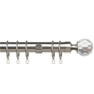 25-28mm Pristine Crystal complete Extendable Curtain Pole set in Satin Steel