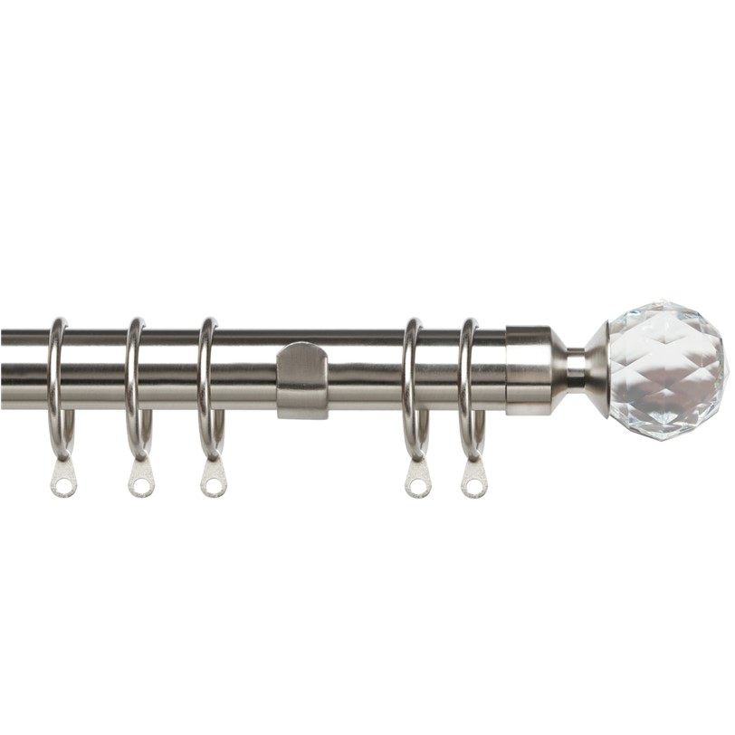 25-28mm Pristine Crystal Extendable Curtain Pole set Satin Steel 25-28mm Pristine Crystal complete Extendable Curtain Pole set in Satin Steel