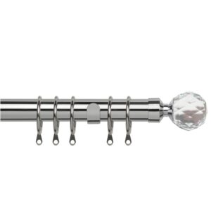 25-28mm Pristine Crystal complete extendable Curtain Pole set in Chrome