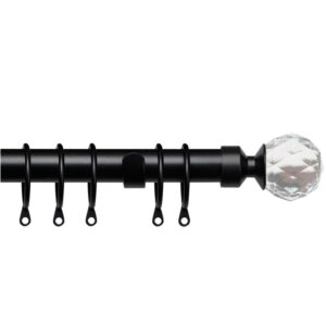 25-28mm Pristine Crystal complete extendable curtain pole set in Matt Black