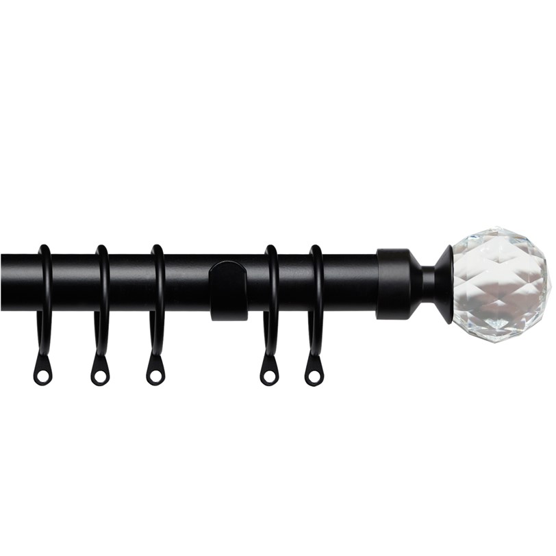 25-28mm Pristine Crystal extendable curtain pole set Matt Black 25-28mm Pristine Crystal complete extendable curtain pole set in Matt Black