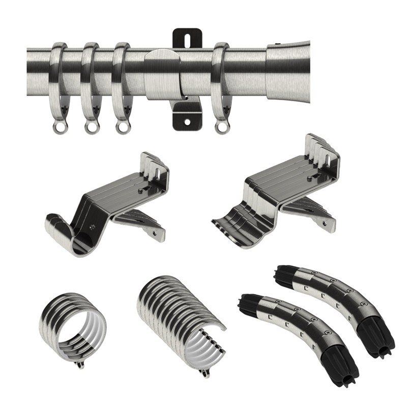 Swish Design Studio bay pole set Satin Steel no finial Swish Design Studio bay pole set Satin Steel no finial