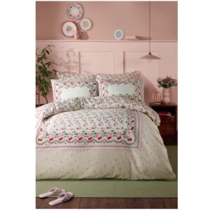 Cath Kidston Cherry Picked Pink Cream Bedding. Hand painted cherries have been lovingly engineered into a vintage scarf-like placement that's prettily playful and feminine. Printed onto a beautiful 180tc cotton sateen with a delightful coordinating reverse, this gorgeous print is an archive revival drawing on Cath Kidston long history of summer fruit prints.