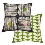 Orla Kiely Textured Flower Slate 45x45cm Microfibre Cushion. A 100% cotton cover with a zip closure, this reversible cushion features the iconic four petal flower combined with a lovely bark texture to create a truly 70s inspired look