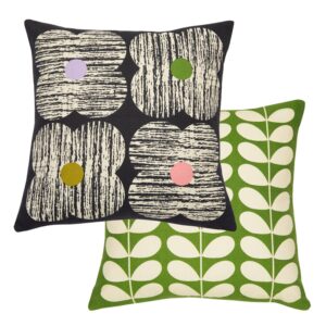 Orla Kiely Textured Flower Slate 45x45cm Microfibre Cushion. A 100% cotton cover with a zip closure, this reversible cushion features the iconic four petal flower combined with a lovely bark texture to create a truly 70s inspired look