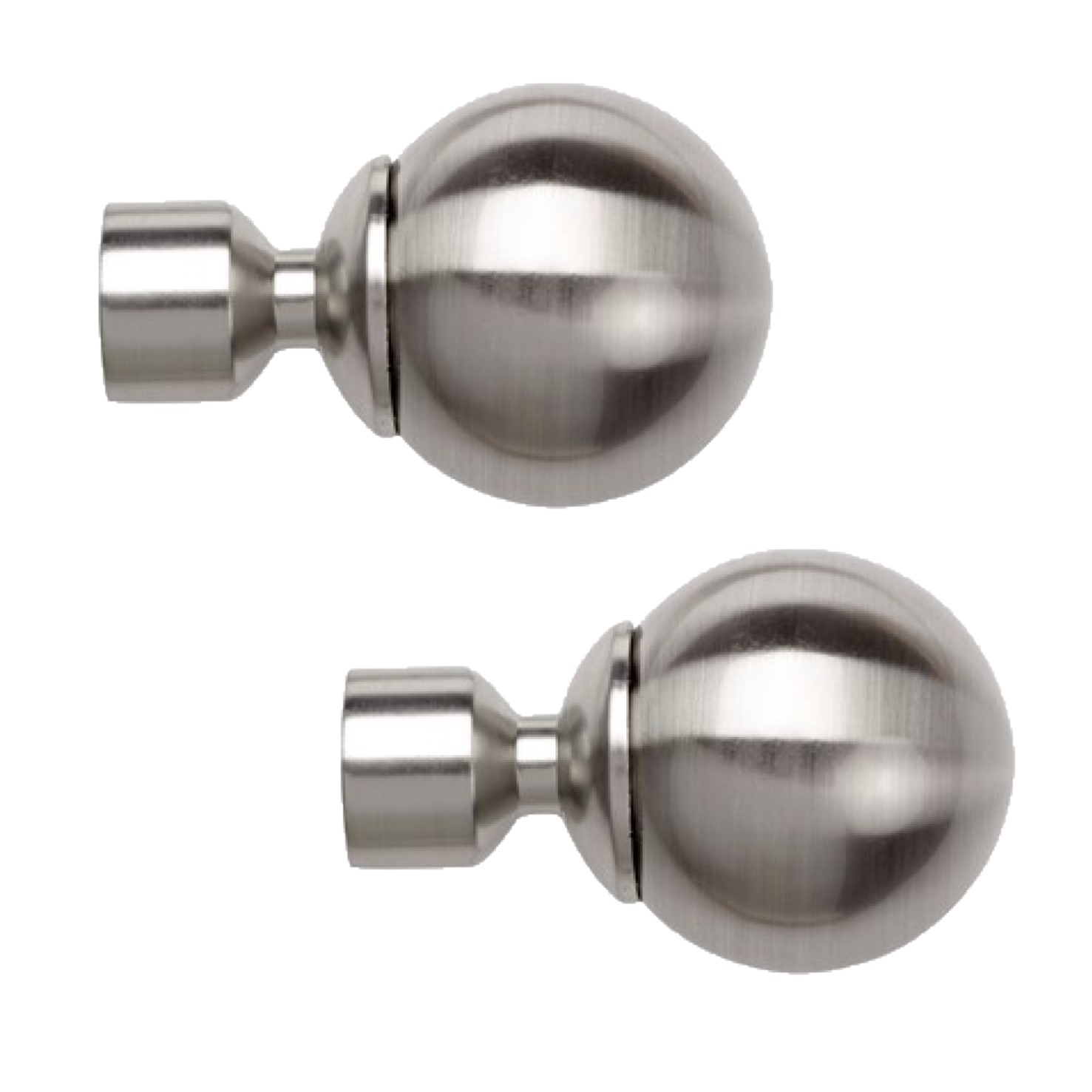 Pair of Sphere ball finials in satin steel to fit 28mm curtain poles