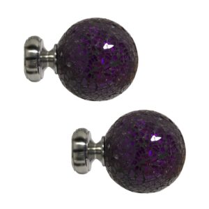 28mm Purple Mosaic Finial design. Pack of 2 Satin Silver finials.