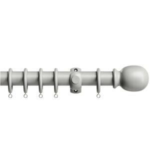 28mm Victory Wood Grey complete curtain pole set with accessories including plain finials, rings and brackets