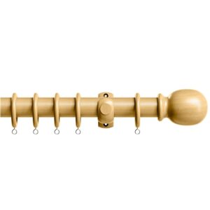 28mm Victory Wood Light Ash complete curtain pole set with appropriate accessories including brackets, plain finials and rings.