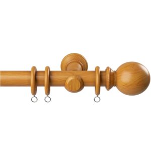 28mm Woodland Antique Pine complete curtain pole set with accessories including brackets, rings and finials