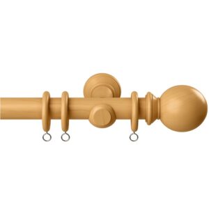 28mm Woodland Natural Oak complete curtain pole set with accessories including rings, finials and brackets