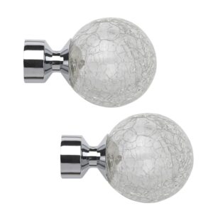 Chrome Crash 28mm crackled glass Finials with a metal collar