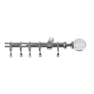 Extendable Curtain Pole, 16-19mm diameter Acrylic Ball Finials, Chrome