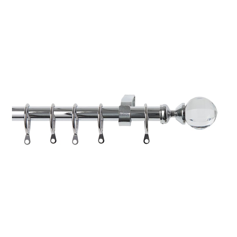Extendable Curtain Pole, 16-19mm diameter Acrylic Ball Finials, Chrome