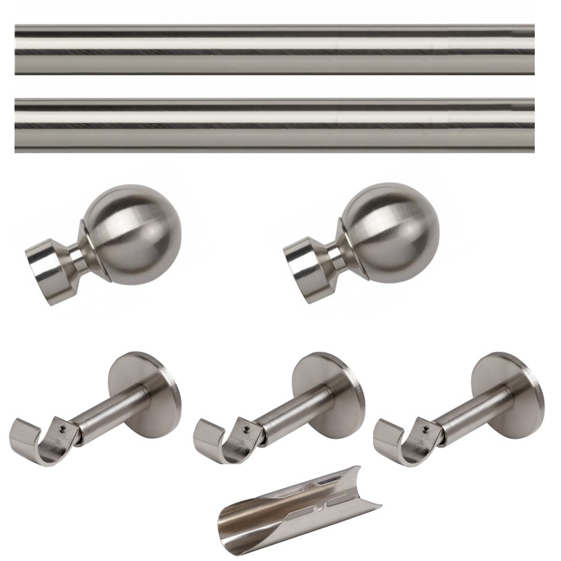 Eyelet curtain pole set 28mm Ball finial 3 IDC bracket Satin Steel Eyelet curtain pole set 28mm Ball finial 3 IDC bracket Satin Steel
