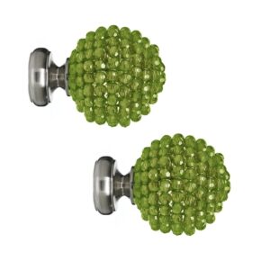 Green Satin Silver Mia 28mm beaded contemporary ball Finials