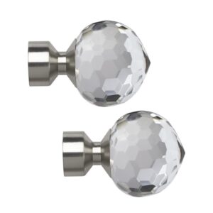 Satin Silver Bella glass faceted Finial with a metal collar, pack of 2.