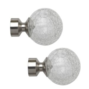 Satin Silver Crash 28mm crackled glass Finials with a metal collar