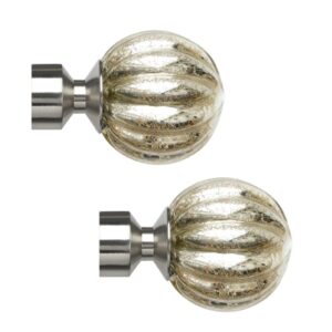 Satin Silver Dynasty 28mm crackled mercury glass Finials with a metal collar