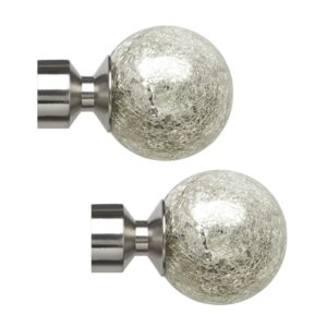 Satin Silver Empire 28mm mirrored crackled glass Finials with a metal collar