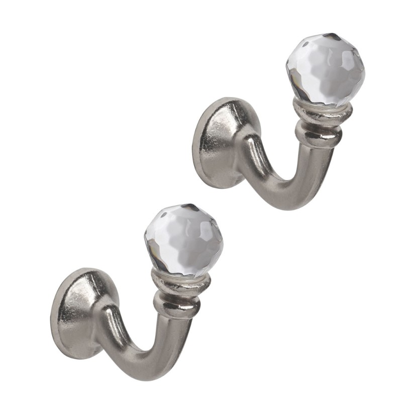 Crystal Palma Curtain Tieback Hooks Satin Silver pack of 2