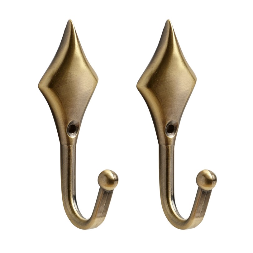 Diamond Tieback Hooks Antique Brass pack of 2