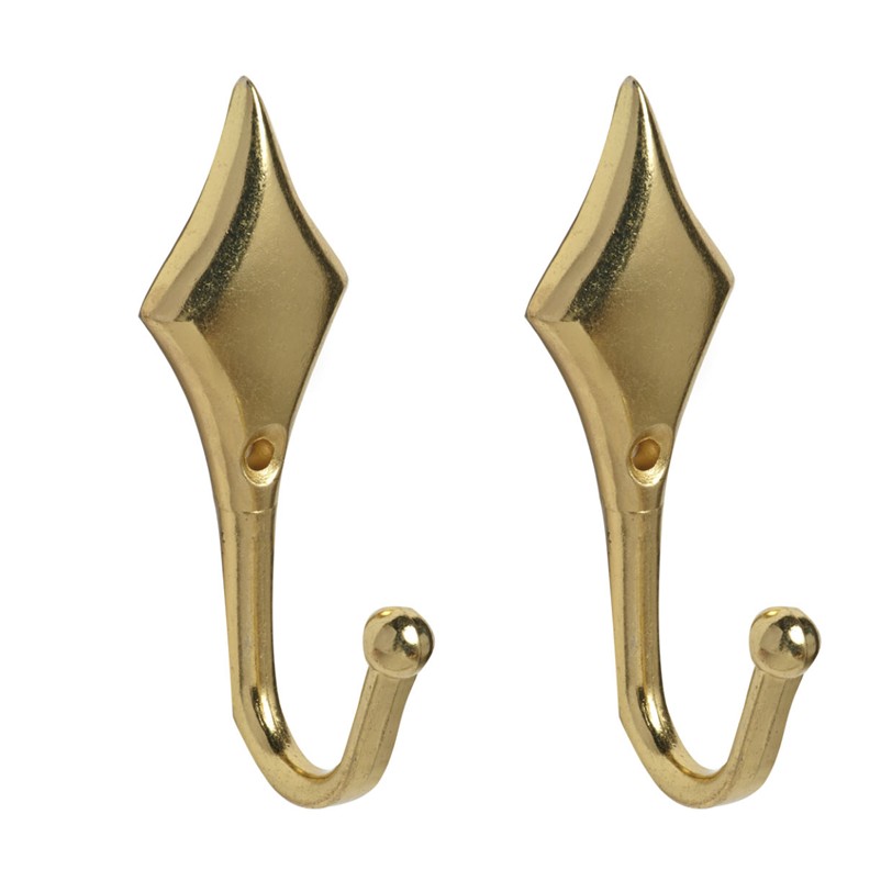 Diamond Tieback Hooks Bright Brass pack of 2