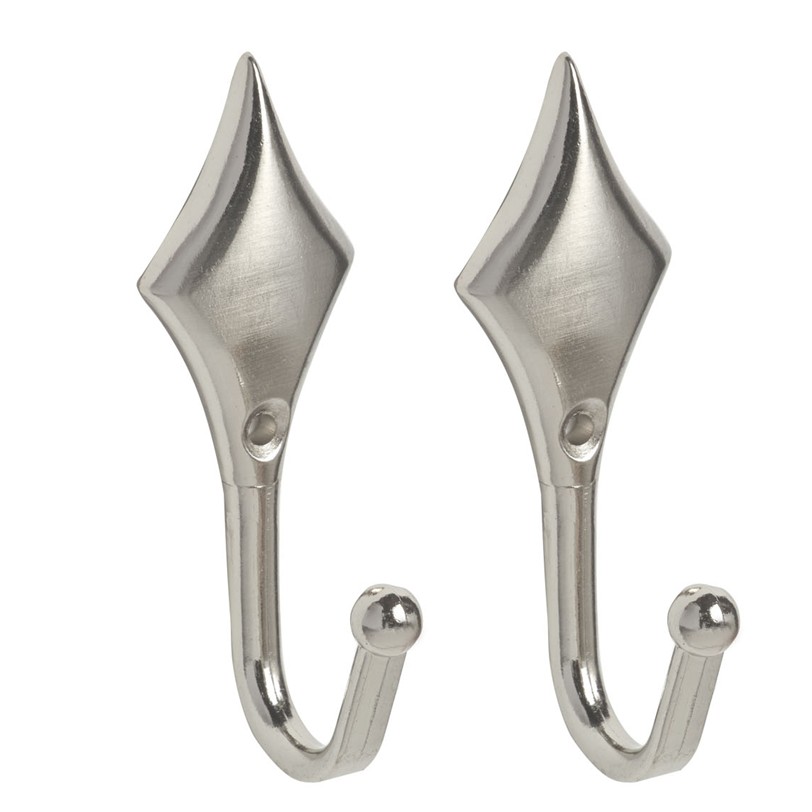 Diamond Tieback Hooks Satin Silver pack of 2